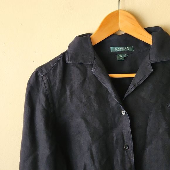 Lauren Ralph Lauren Tops - Lauren Ralph Lauren size Medium 100% linen black button down blouse